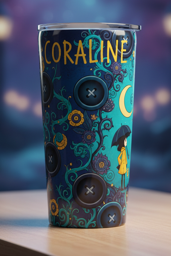 Coraline Movie Themed Cup 1 OF MY TWINS FAVORITE MOVIE